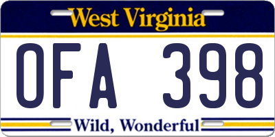 WV license plate OFA398