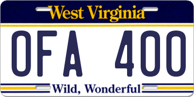 WV license plate OFA400