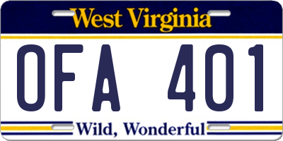 WV license plate OFA401