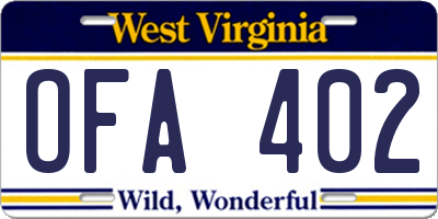 WV license plate OFA402