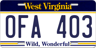 WV license plate OFA403