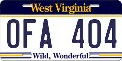 WV license plate OFA404