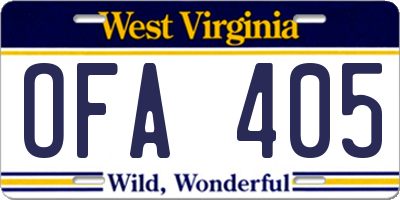 WV license plate OFA405