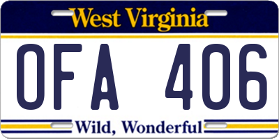 WV license plate OFA406