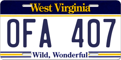 WV license plate OFA407