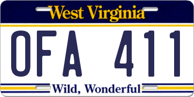 WV license plate OFA411