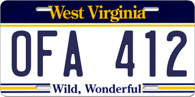 WV license plate OFA412