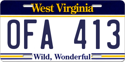 WV license plate OFA413