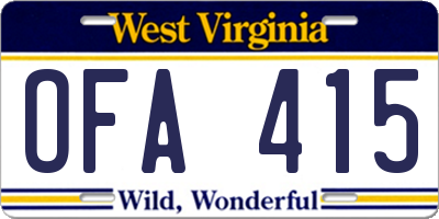 WV license plate OFA415