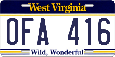 WV license plate OFA416