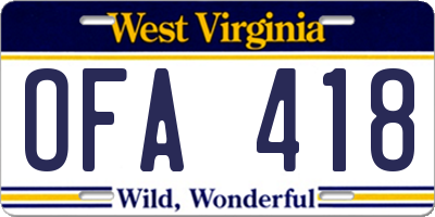 WV license plate OFA418