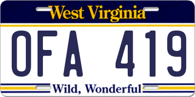 WV license plate OFA419