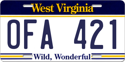 WV license plate OFA421