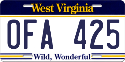 WV license plate OFA425