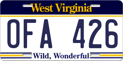WV license plate OFA426