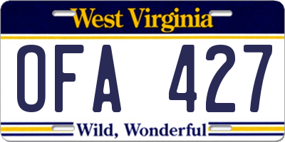 WV license plate OFA427