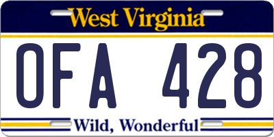 WV license plate OFA428