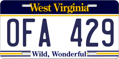 WV license plate OFA429