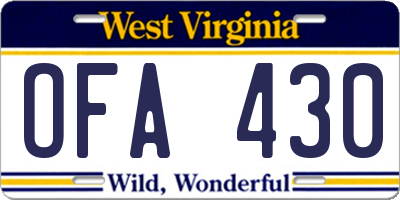 WV license plate OFA430
