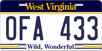 WV license plate OFA433