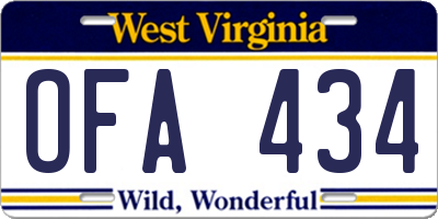 WV license plate OFA434