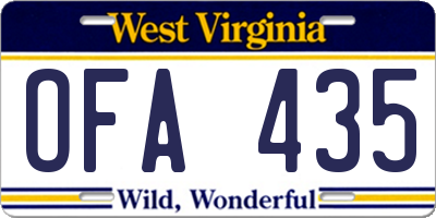 WV license plate OFA435