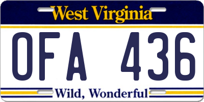 WV license plate OFA436