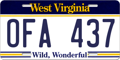 WV license plate OFA437