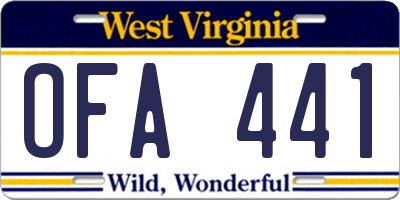 WV license plate OFA441