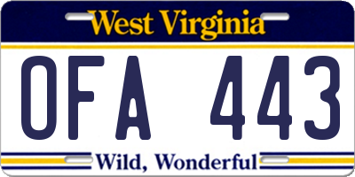 WV license plate OFA443