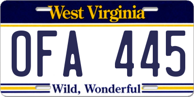 WV license plate OFA445