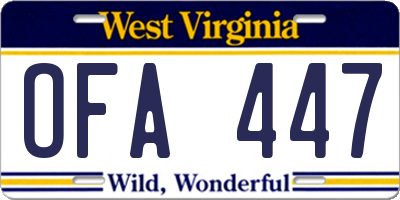 WV license plate OFA447
