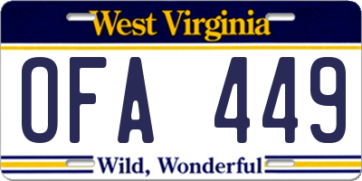 WV license plate OFA449