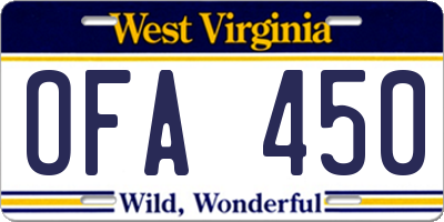 WV license plate OFA450