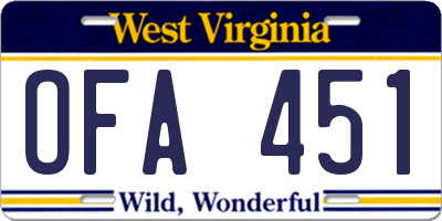 WV license plate OFA451