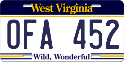 WV license plate OFA452