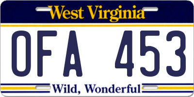 WV license plate OFA453