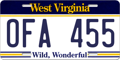 WV license plate OFA455