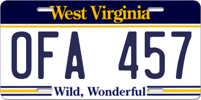 WV license plate OFA457