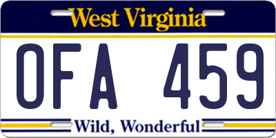 WV license plate OFA459
