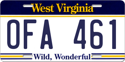 WV license plate OFA461