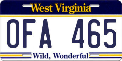 WV license plate OFA465