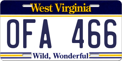 WV license plate OFA466