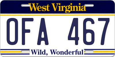 WV license plate OFA467