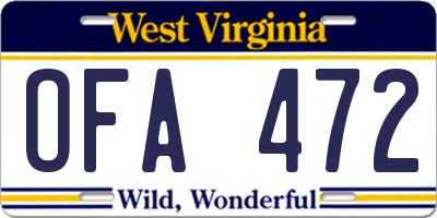 WV license plate OFA472