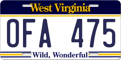 WV license plate OFA475