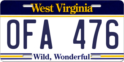 WV license plate OFA476