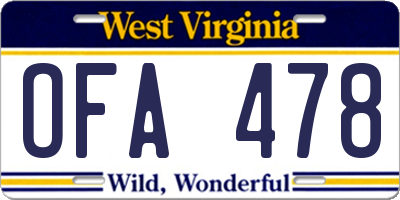 WV license plate OFA478