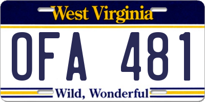 WV license plate OFA481