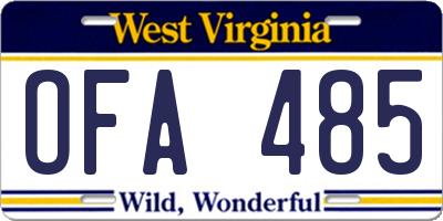 WV license plate OFA485